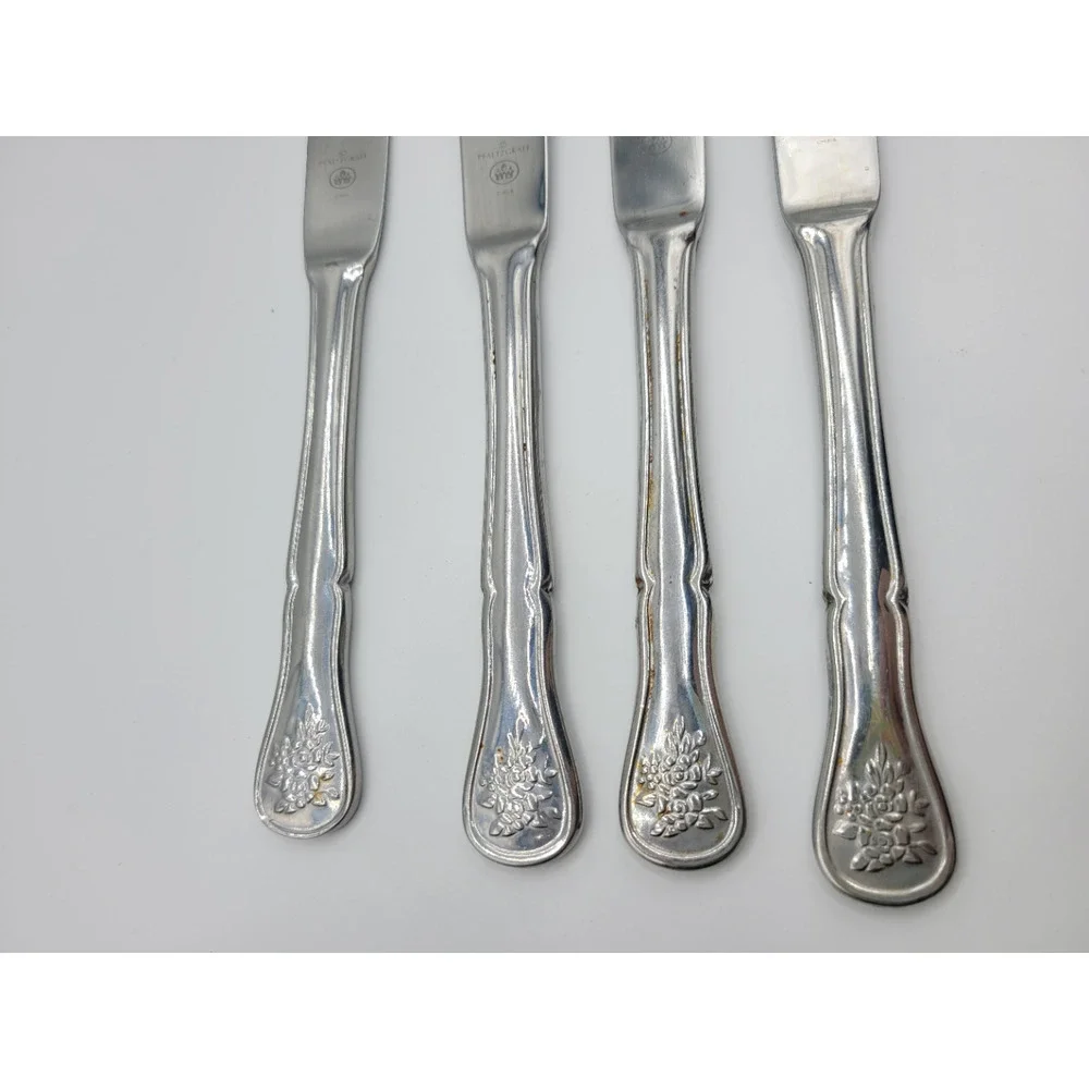 Pfaltzgraff Tea Rose Dinner Knives x 4 All‎ Stainless Flatware Silverware